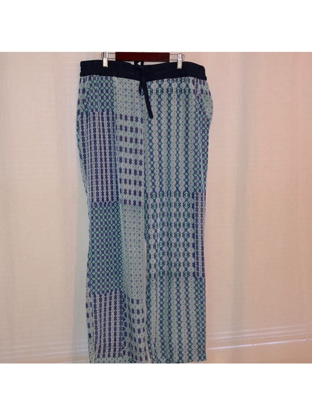 a.n.a L Blue White Wide Leg Light Patchwork Print Palazzo Pants